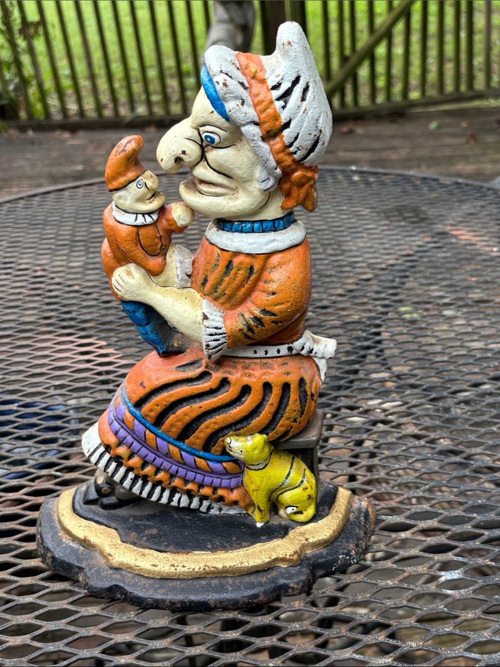 "Judy Punch" antique painted cast iron door stop